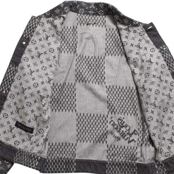 LOUIS VUITTON ルイヴィトン × NIGO ジャイアントダミエウェーブス デニムジャケット ニゴー モノグラム ダミエ アウター ブラック グレー 44サイズ美品 中古 4a004413