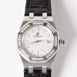 AUDEMARS PIGUET オーデマピゲ ロイヤルオーク 腕時計 67601ST.ZZ.D012CR.01 シルバー文字盤 革 SS QZ ダイヤモンド 美品 中古 4a004284