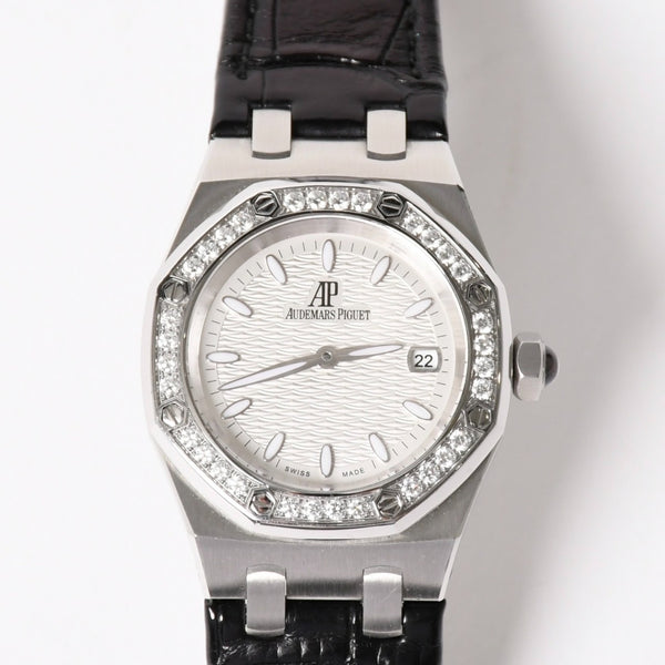 AUDEMARS PIGUET オーデマピゲ ロイヤルオーク 腕時計 67601ST.ZZ.D012CR.01 シルバー文字盤 革 SS QZ ダイヤモンド 美品 中古 4a004284