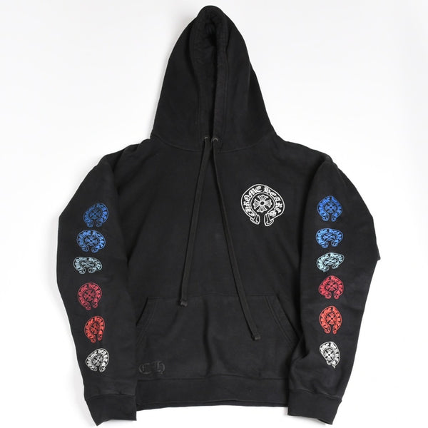 CHROME HEARTS Multicolor Sleeve Logo Horseshoe Pullover Hoodie CH Plus Scroll Label Black Multicolor L Size Good Condition Used 4a004310