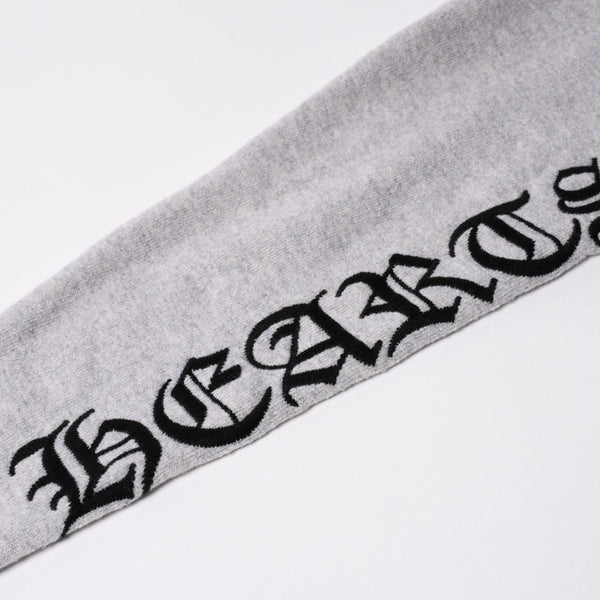 極美品 CHROME HEARTS クロムハーツ U LIFE SENTENCE 袖ロゴ刺繍 カシミヤ プルオーバーパーカー フーディ カシミヤ グレー ブラック Lサイズ 中古 4a004305