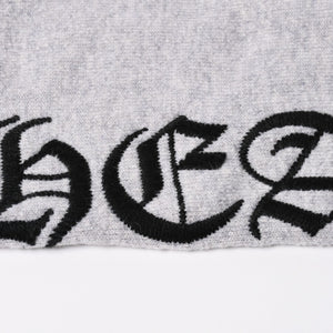 極美品 CHROME HEARTS クロムハーツ U LIFE SENTENCE 袖ロゴ刺繍 カシミヤ プルオーバーパーカー フーディ カシミヤ グレー ブラック Lサイズ 中古 4a004305