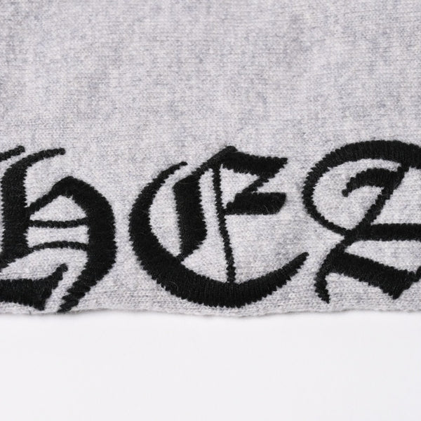極美品 CHROME HEARTS クロムハーツ U LIFE SENTENCE 袖ロゴ刺繍 カシミヤ プルオーバーパーカー フーディ カシミヤ グレー ブラック Lサイズ 中古 4a004305