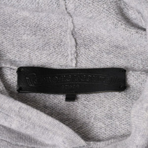 極美品 CHROME HEARTS クロムハーツ U LIFE SENTENCE 袖ロゴ刺繍 カシミヤ プルオーバーパーカー フーディ カシミヤ グレー ブラック Lサイズ 中古 4a004305