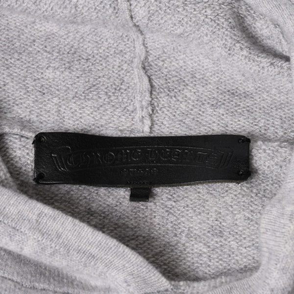 極美品 CHROME HEARTS クロムハーツ U LIFE SENTENCE 袖ロゴ刺繍 カシミヤ プルオーバーパーカー フーディ カシミヤ グレー ブラック Lサイズ 中古 4a004305