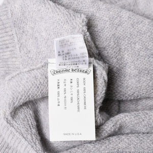 極美品 CHROME HEARTS クロムハーツ U LIFE SENTENCE 袖ロゴ刺繍 カシミヤ プルオーバーパーカー フーディ カシミヤ グレー ブラック Lサイズ 中古 4a004305