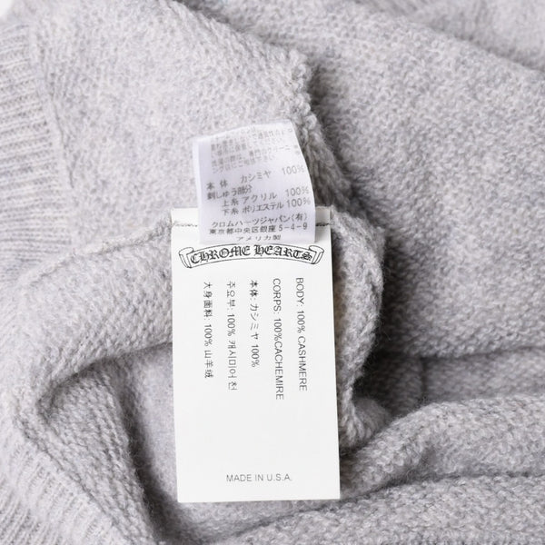 極美品 CHROME HEARTS クロムハーツ U LIFE SENTENCE 袖ロゴ刺繍 カシミヤ プルオーバーパーカー フーディ カシミヤ グレー ブラック Lサイズ 中古 4a004305