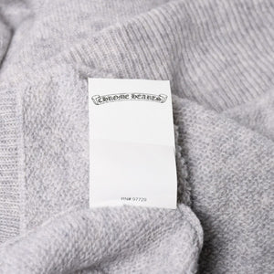 極美品 CHROME HEARTS クロムハーツ U LIFE SENTENCE 袖ロゴ刺繍 カシミヤ プルオーバーパーカー フーディ カシミヤ グレー ブラック Lサイズ 中古 4a004305