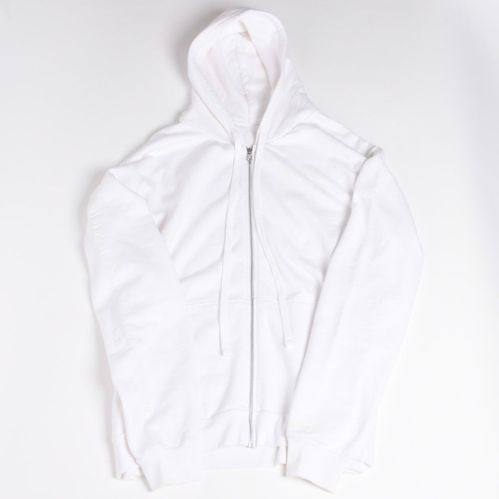 極美品 CHROME HEARTS クロムハーツ ホワイト グロウ ジップアップ フーディ ホースシュー 蓄光プリント ホワイト ダガー Lサイズ 中古 4a004311