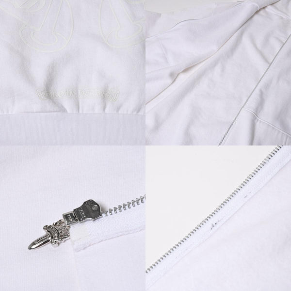 極美品 CHROME HEARTS クロムハーツ ホワイト グロウ ジップアップ フーディ ホースシュー 蓄光プリント ホワイト ダガー Lサイズ 中古 4a004311