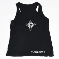 Very Good Condition CHROME HEARTS Haley Cross Tank Top Sleeveless Floral Heart Black S Size Used 4a004319