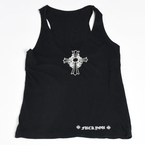 Very Good Condition CHROME HEARTS Haley Cross Tank Top Sleeveless Floral Heart Black S Size Used 4a004319