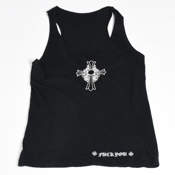 Very Good Condition CHROME HEARTS Haley Cross Tank Top Sleeveless Floral Heart Black S Size Used 4a004319