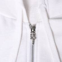 画像をギャラリービューアに読み込む, 極美品 CHROME HEARTS クロムハーツ ホワイト グロウ ジップアップ フーディ ホースシュー CHプラス スクロールラベル 蓄光プリント ホワイト ダガー シルバー925 Lサイズ 中古 4a004311