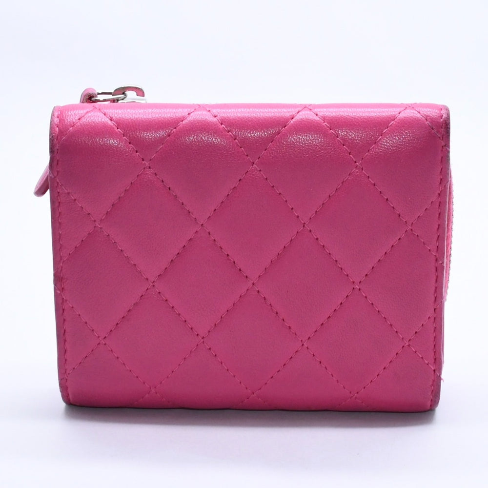 CHANEL Chanel Matelasse No. 21 Compact Wallet Trifold Wallet Lambskin Pink Silver Hardware Good Condition Used 4a004264