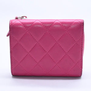 CHANEL シャネル マトラッセ 21番台 コンパクトウォレット 三つ折り財布 ラムスキン ピンク シルバー金具 美品 中古 4a004264