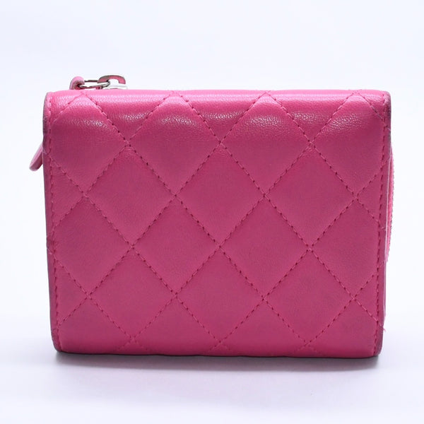 CHANEL シャネル マトラッセ 21番台 コンパクトウォレット 三つ折り財布 ラムスキン ピンク シルバー金具 美品 中古 4a004264