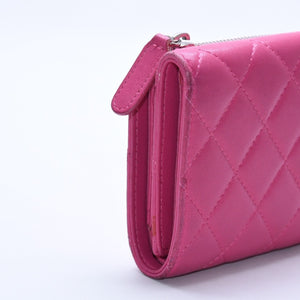 CHANEL シャネル マトラッセ 21番台 コンパクトウォレット 三つ折り財布 ラムスキン ピンク シルバー金具 美品 中古 4a004264