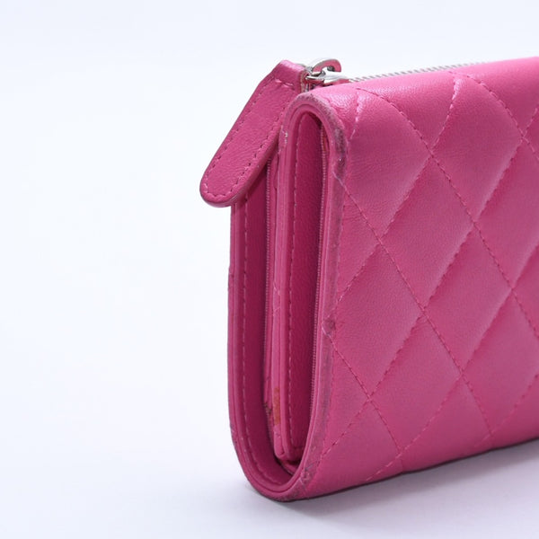 CHANEL シャネル マトラッセ 21番台 コンパクトウォレット 三つ折り財布 ラムスキン ピンク シルバー金具 美品 中古 4a004264