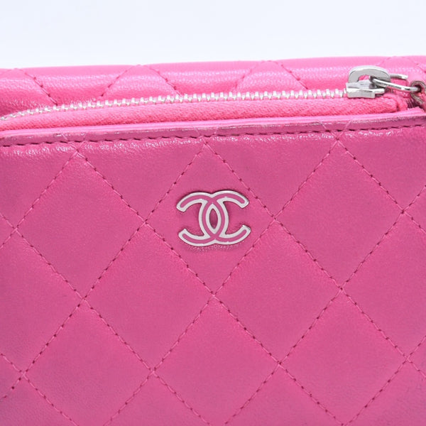 CHANEL シャネル マトラッセ 21番台 コンパクトウォレット 三つ折り財布 ラムスキン ピンク シルバー金具 美品 中古 4a004264