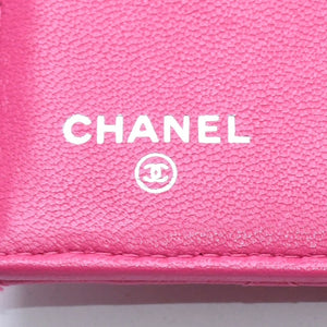 CHANEL シャネル マトラッセ 21番台 コンパクトウォレット 三つ折り財布 ラムスキン ピンク シルバー金具 美品 中古 4a004264
