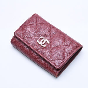 CHANEL シャネル カメリア型押し マトラッセ キーケース 26番台 カーフスキン ココマーク ボルドー ゴールド金具 美品 中古 4a004262