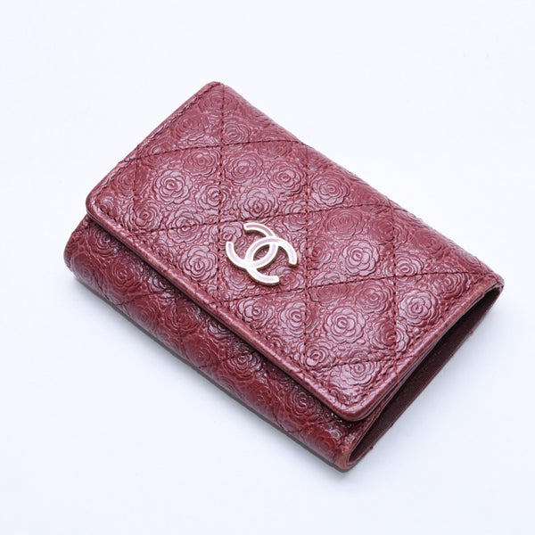 CHANEL シャネル カメリア型押し マトラッセ キーケース 26番台 カーフスキン ココマーク ボルドー ゴールド金具 美品 中古 4a004262