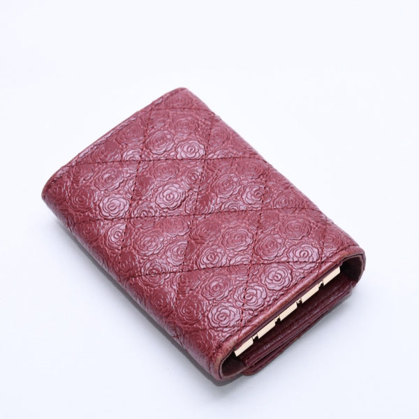 CHANEL シャネル カメリア型押し マトラッセ キーケース 26番台 カーフスキン ココマーク ボルドー ゴールド金具 美品 中古 4a004262