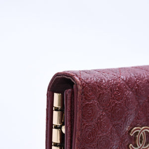CHANEL シャネル カメリア型押し マトラッセ キーケース 26番台 カーフスキン ココマーク ボルドー ゴールド金具 美品 中古 4a004262