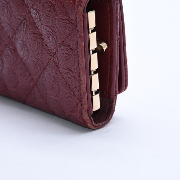 CHANEL シャネル カメリア型押し マトラッセ キーケース 26番台 カーフスキン ココマーク ボルドー ゴールド金具 美品 中古 4a004262