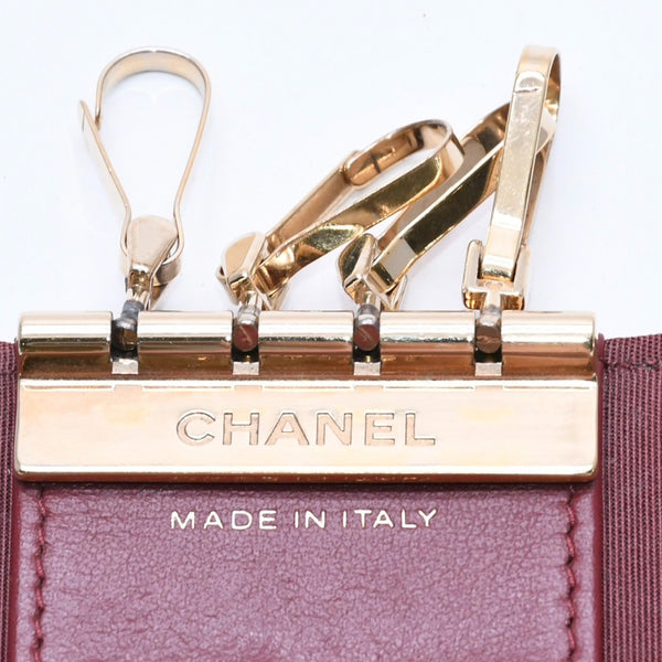 CHANEL シャネル カメリア型押し マトラッセ キーケース 26番台 カーフスキン ココマーク ボルドー ゴールド金具 美品 中古 4a004262