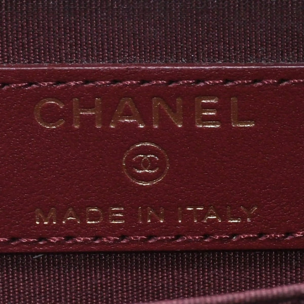 極美品 CHANEL シャネル カメリア型押し マトラッセ ラウンドファスナー コインケース 26番台 カーフスキン キルティング ココマーク ボルドー ゴールド金具 中古 4a004263