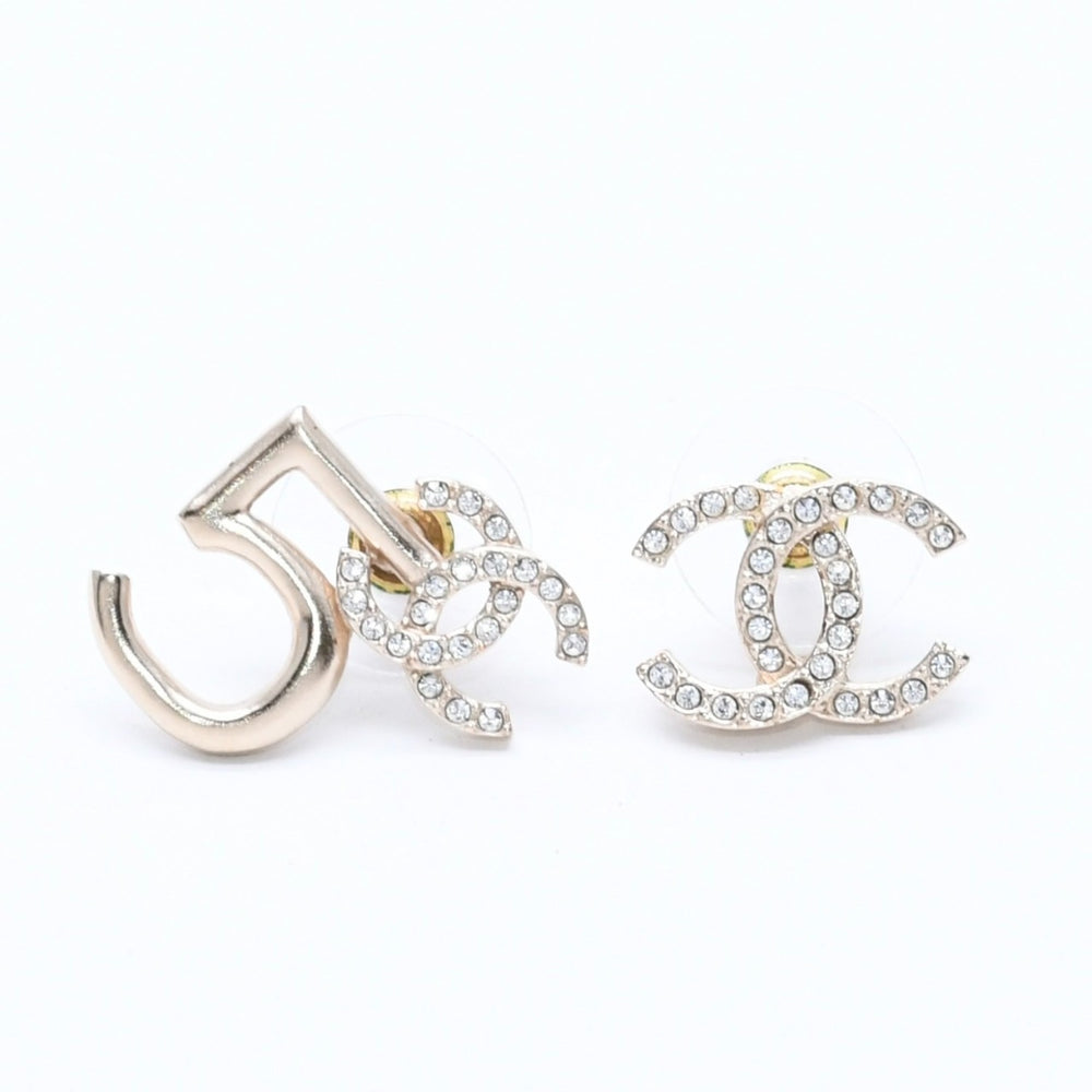 CHANEL シャネル ココマーク ピアス 重量約4.31g A21S刻印 No.5 ラインストーン メタル GP ゴールド クリア 両耳用 美品 中古 4a003729