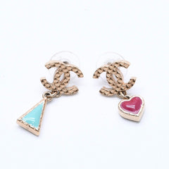 CHANEL Coco Mark Drop Earrings Weight Approx. 6.72g A17P Engraved Enamel Metal GP Gold Binaural Good Condition Used 4a003748