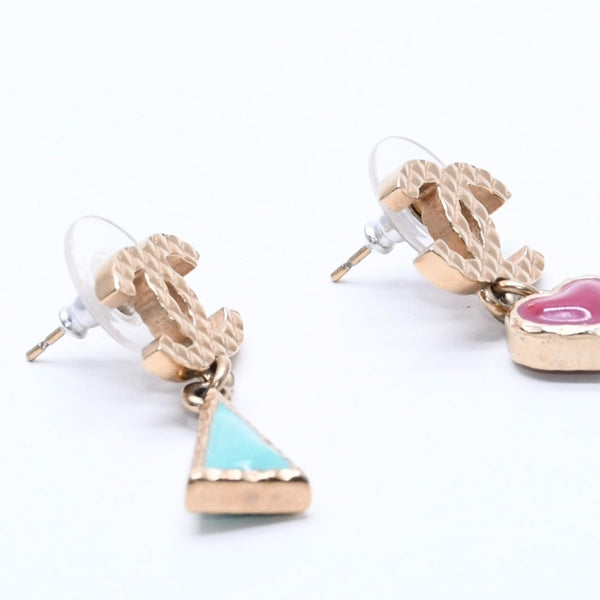 CHANEL Coco Mark Drop Earrings Weight Approx. 6.72g A17P Engraved Enamel Metal GP Gold Binaural Good Condition Used 4a003748