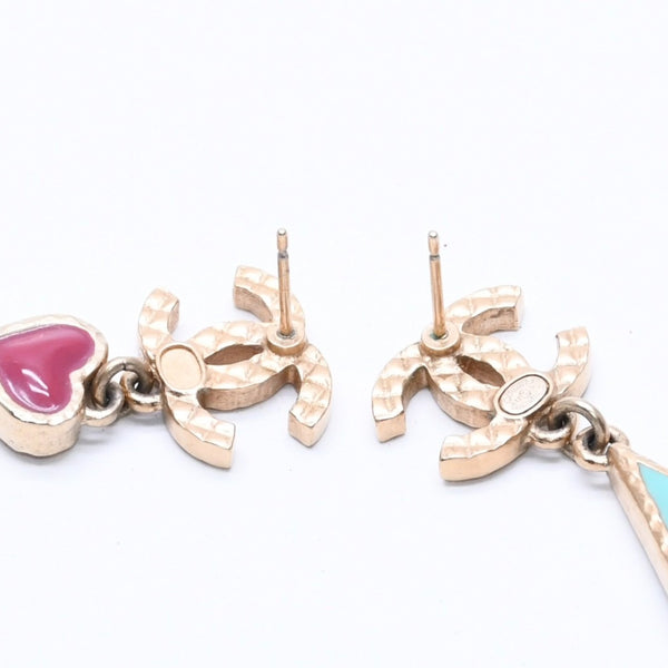 CHANEL Coco Mark Drop Earrings Weight Approx. 6.72g A17P Engraved Enamel Metal GP Gold Binaural Good Condition Used 4a003748
