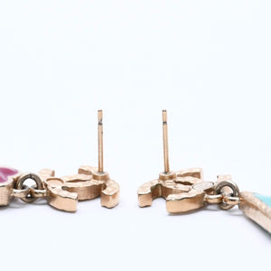 CHANEL Coco Mark Drop Earrings Weight Approx. 6.72g A17P Engraved Enamel Metal GP Gold Binaural Good Condition Used 4a003748