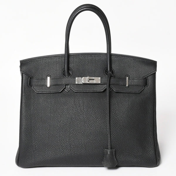 極美品 HERMES エルメス BIRKIN バーキン35 ブラック シルバー金具 トゴハンドバッグ □N刻印 中古 4a004337
