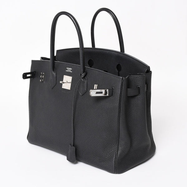 極美品 HERMES エルメス BIRKIN バーキン35 ブラック シルバー金具 トゴハンドバッグ □N刻印 中古 4a004337