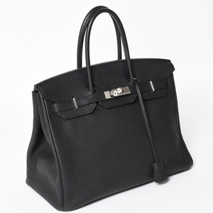 極美品 HERMES エルメス BIRKIN バーキン35 ブラック シルバー金具 トゴハンドバッグ □N刻印 中古 4a004337