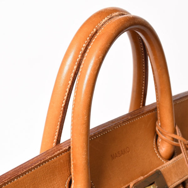 HERMES エルメス ハンドバッグ バーキン オータクロア45 ヴァッシュ ナチュラル ブロンズ金具 X刻印 美品 中古 4a004338