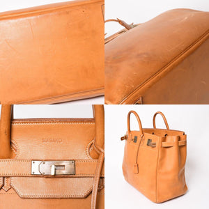 HERMES エルメス ハンドバッグ バーキン オータクロア45 ヴァッシュ ナチュラル ブロンズ金具 X刻印 美品 中古 4a004338