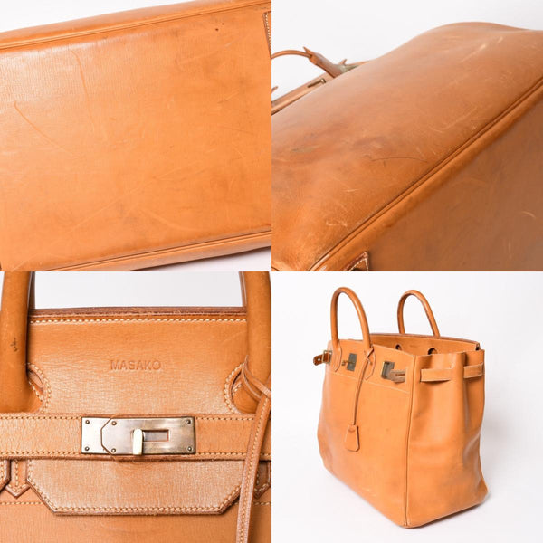 HERMES エルメス ハンドバッグ バーキン オータクロア45 ヴァッシュ ナチュラル ブロンズ金具 X刻印 美品 中古 4a004338
