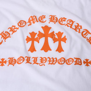 極美品 CHROME HEARTS クロムハーツ オレンジセメタリークロス Tシャツ プリント キングタコ ホワイト オレンジ サイズXXL 中古 4a000030