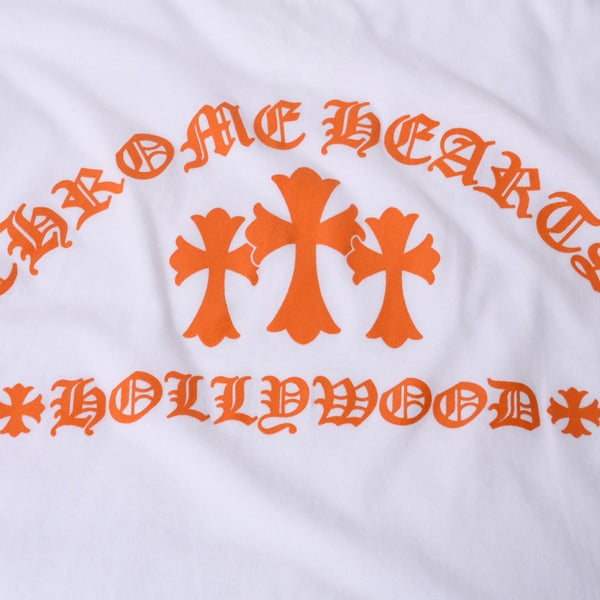 極美品 CHROME HEARTS クロムハーツ オレンジセメタリークロス Tシャツ プリント キングタコ ホワイト オレンジ サイズXXL 中古 4a000030