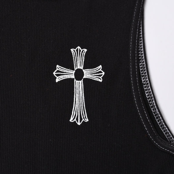 CHROME HEARTS クロムハーツ タンクトップ ノースリーブ サイズL T BAR プリント ブラック 美品 中古 4a000001