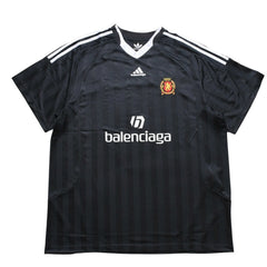 極美品 BALENCIAGA バレンシアガ × アディダス オーバーサイズ サッカー ゲームシャツ 723663 TNV13 ユニフォーム シャドーストライプ エンブレム ブラック ホワイト 3サイズ 中古 4a004340