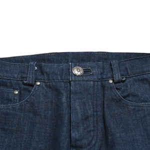 Very Good Condition CHROME HEARTS Pants Cross Ball Concho Button Scroll Label Plate Silver 925 29R Size Indigo Blue Used 4a004374
