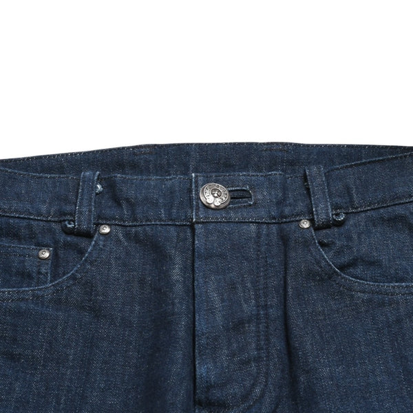 Very Good Condition CHROME HEARTS Pants Cross Ball Concho Button Scroll Label Plate Silver 925 29R Size Indigo Blue Used 4a004374