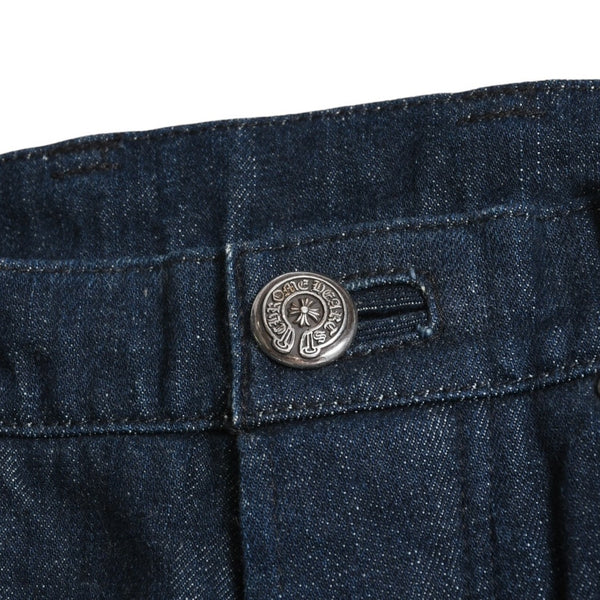 Very Good Condition CHROME HEARTS Pants Cross Ball Concho Button Scroll Label Plate Silver 925 29R Size Indigo Blue Used 4a004374